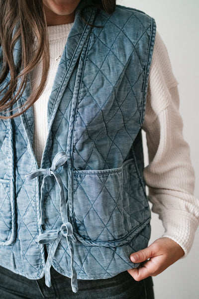 Dibs On Denim Quilted Tie Front Vest