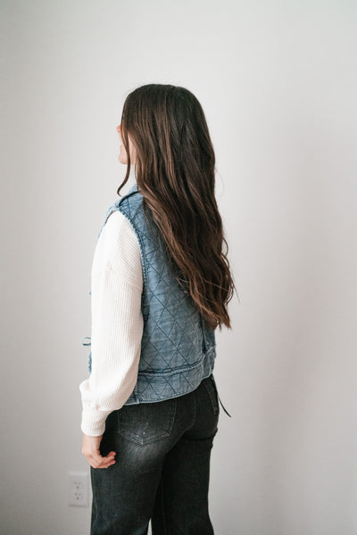 Dibs On Denim Quilted Tie Front Vest