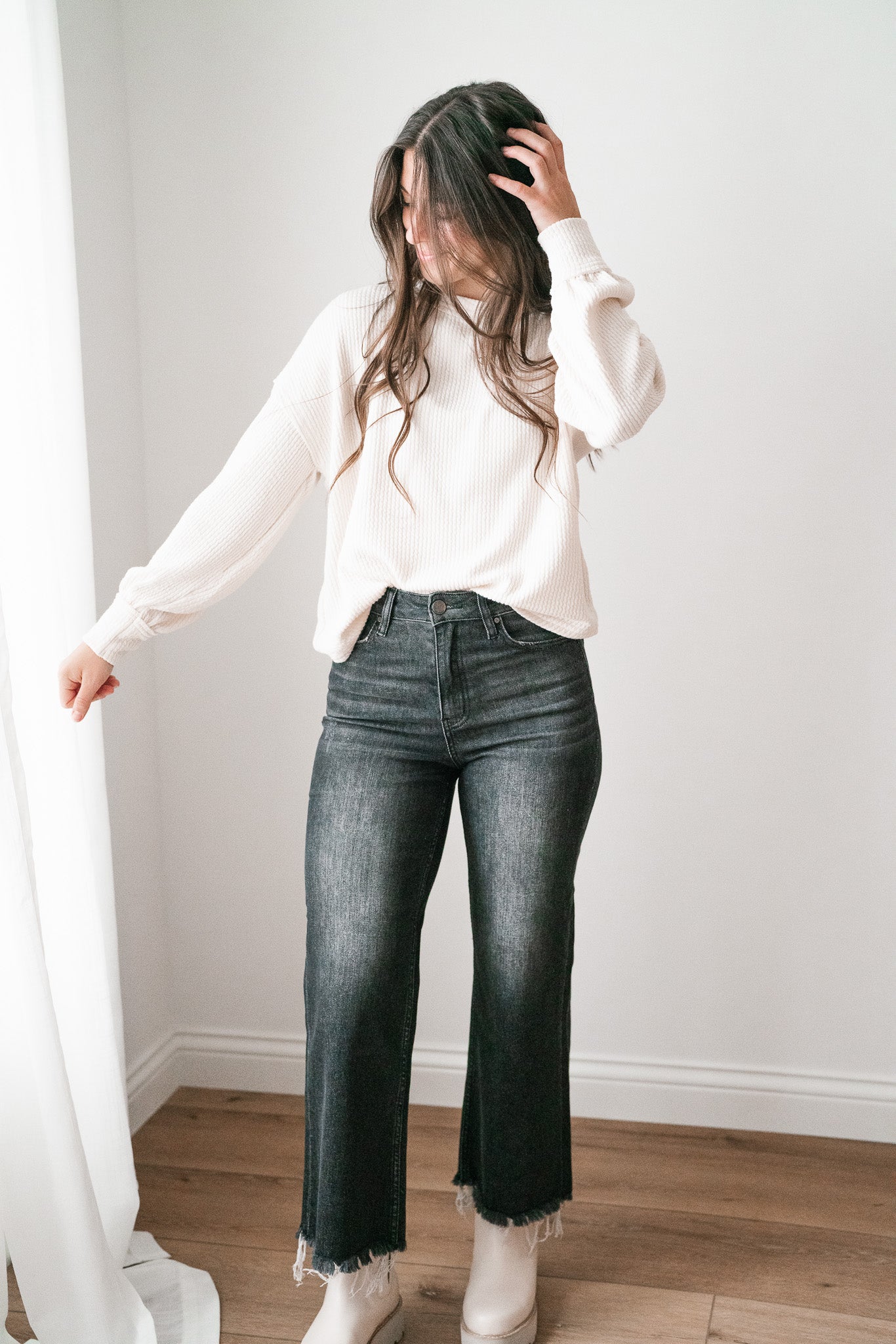 Simply Essential Ribbed Long Sleeve Top - Oatmeal