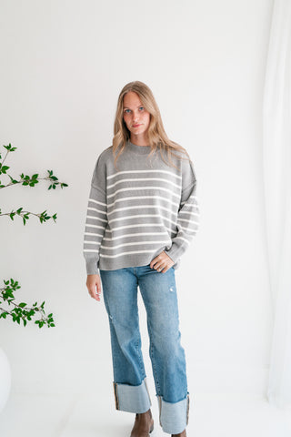 Cozy Chic Women's Striped Mock Neck Knit Sweater - Grey