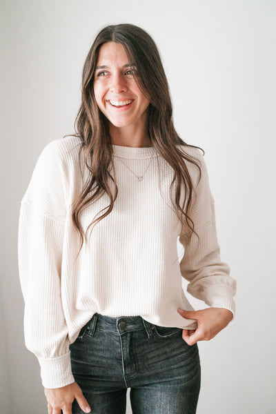 Simply Essential Ribbed Long Sleeve Top - Oatmeal