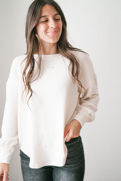 Simply Essential Ribbed Long Sleeve Top - Oatmeal