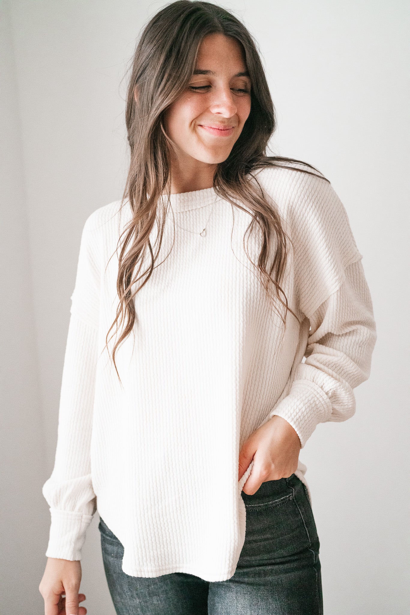 Simply Essential Ribbed Long Sleeve Top - Oatmeal