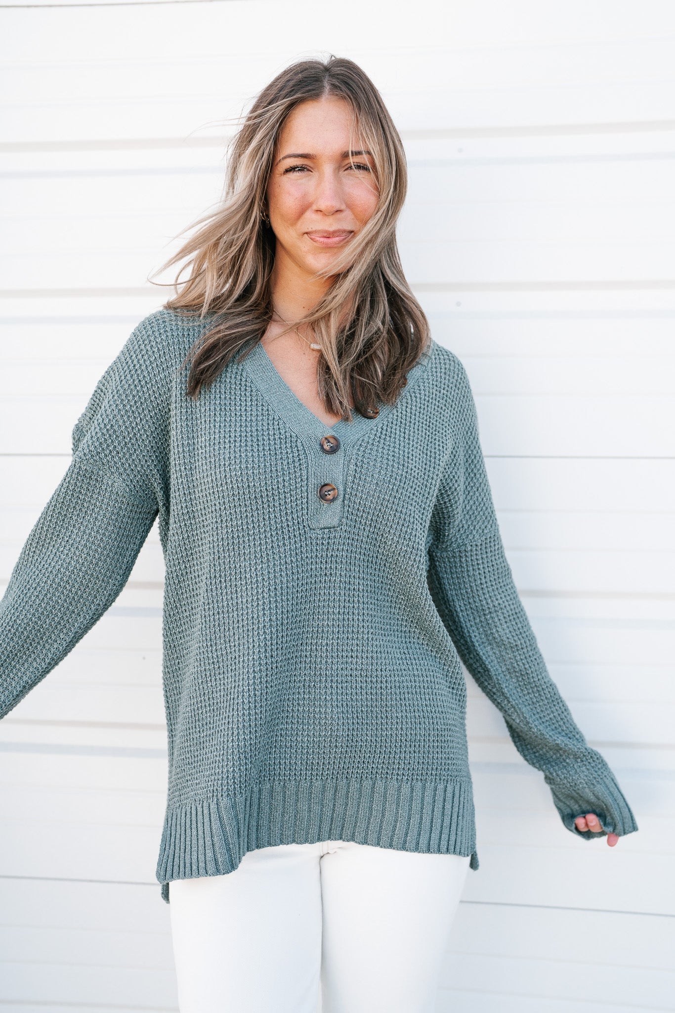 World Class Button Front V-Neck Sweater