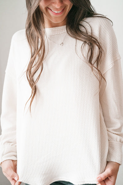 Simply Essential Ribbed Long Sleeve Top - Oatmeal