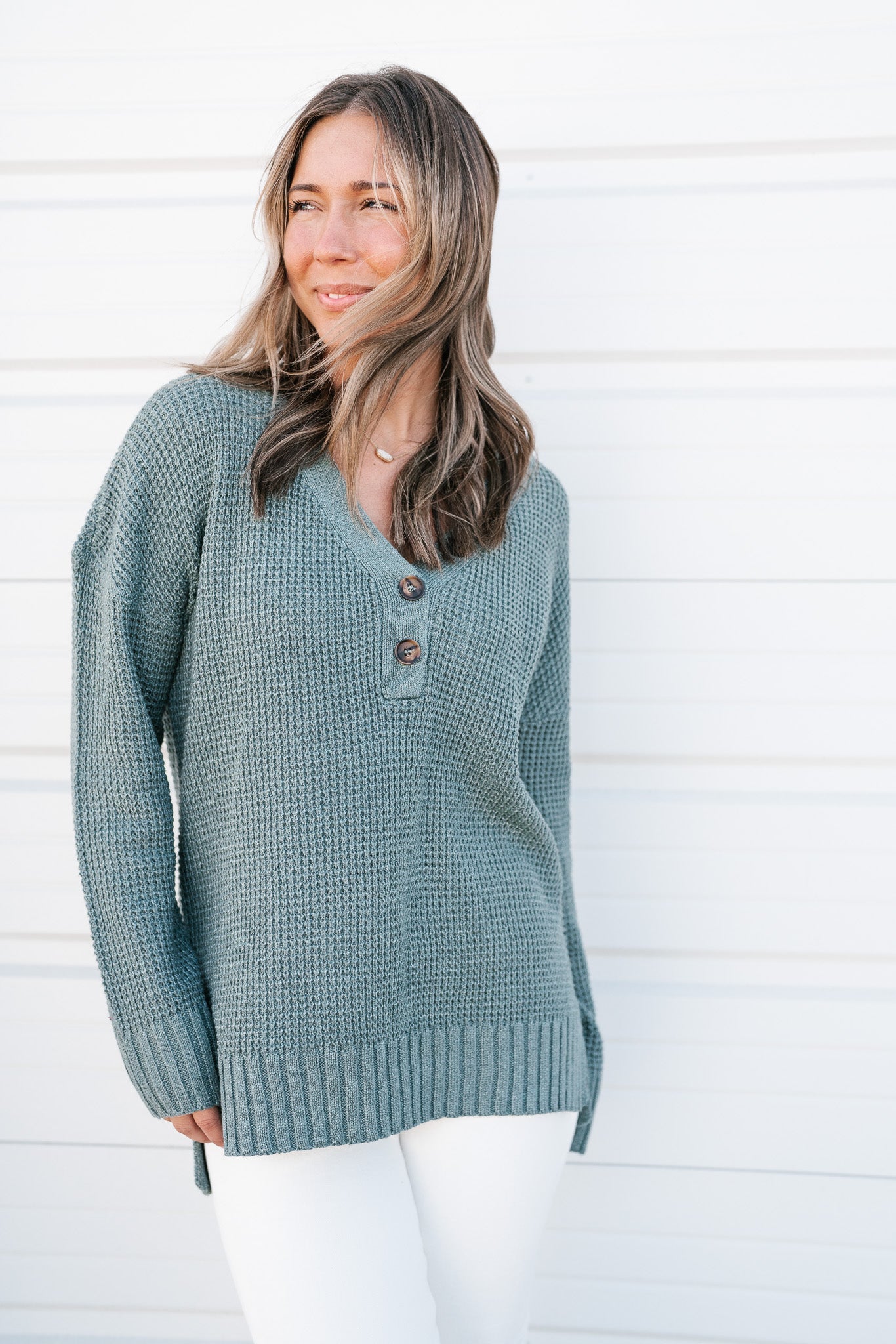 World Class Button Front V-Neck Sweater