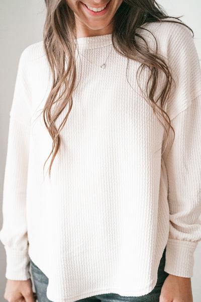 Simply Essential Ribbed Long Sleeve Top - Oatmeal