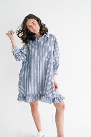 ruffle hem shirt dress Ruffle-hem shirt-dress in cotton poplin