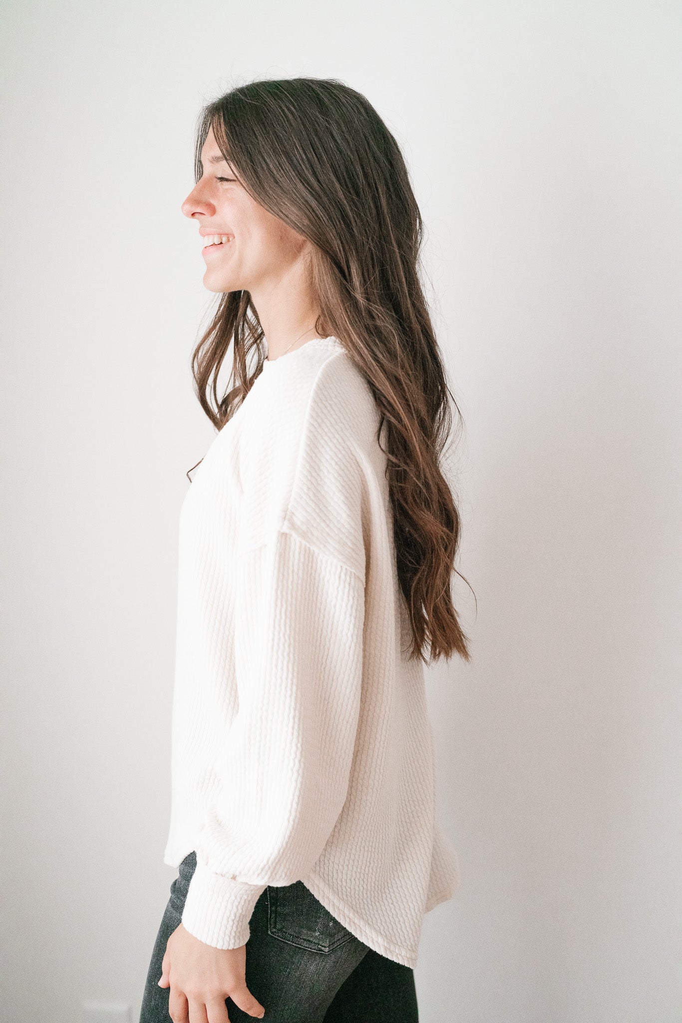 Simply Essential Ribbed Long Sleeve Top - Oatmeal