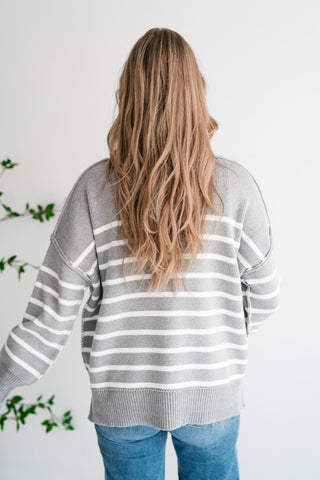 Cozy Chic Women's Striped Mock Neck Knit Sweater - Grey