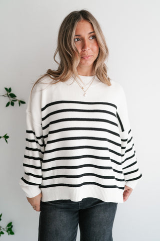 Cozy Chic Women's Striped Mock Neck Knit Sweater - White