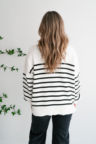 Cozy Chic Women's Striped Mock Neck Knit Sweater - White