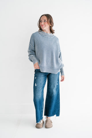 Coastal Calm Striped Knit - Dusty Blue