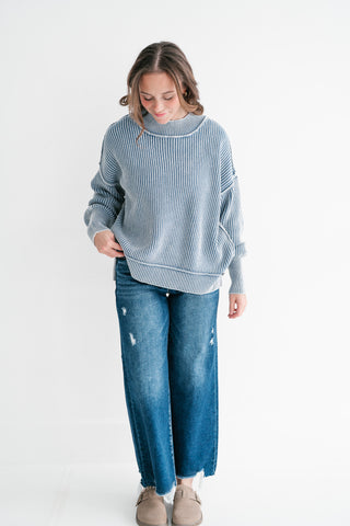 Coastal Calm Striped Knit - Dusty Blue