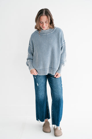 Coastal Calm Striped Knit - Dusty Blue