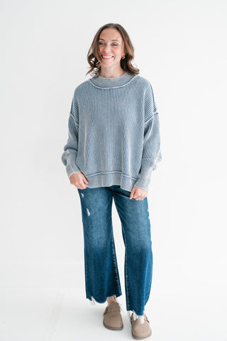 Coastal Calm Striped Knit - Dusty Blue