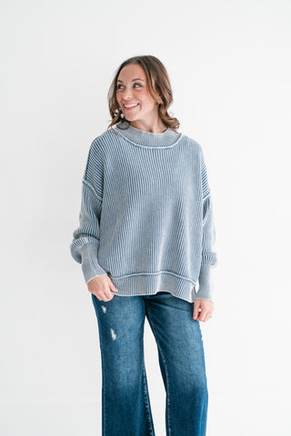 Coastal Calm Striped Knit - Dusty Blue