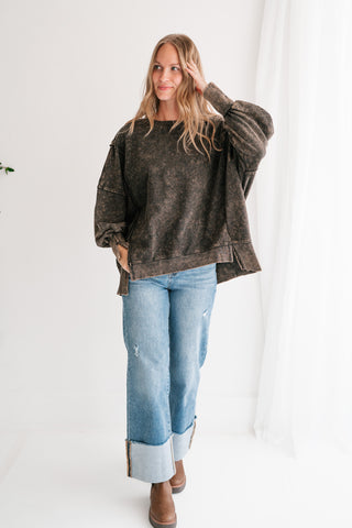 Daydream Oversized Mineral Wash Crewneck - Ash Black