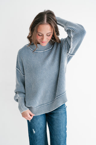 Coastal Calm Striped Knit - Dusty Blue