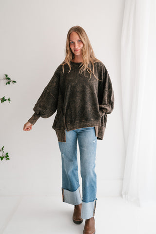 Daydream Oversized Mineral Wash Crewneck - Ash Black