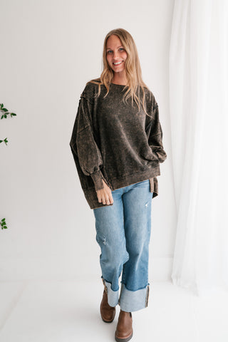 Daydream Oversized Mineral Wash Crewneck - Ash Black