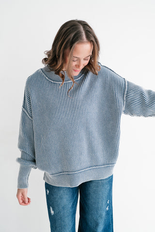 Coastal Calm Striped Knit - Dusty Blue