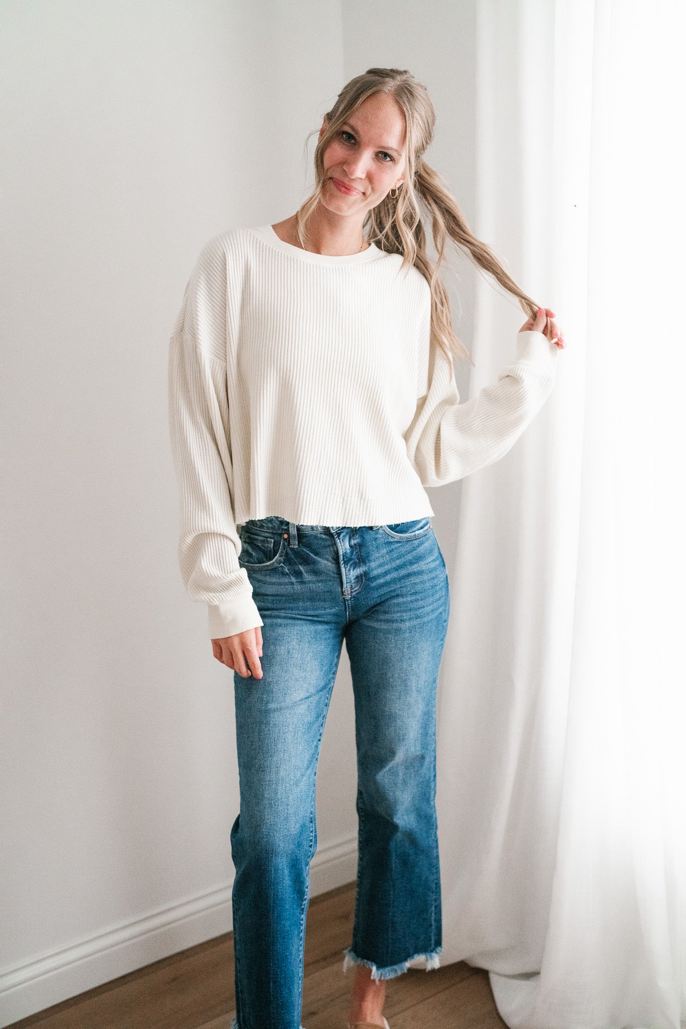 Basic Instinct Waffle Knit Top - Cream