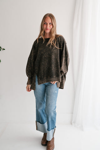 Daydream Oversized Mineral Wash Crewneck - Ash Black