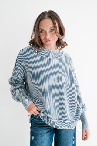 Coastal Calm Striped Knit - Dusty Blue