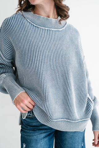 Coastal Calm Striped Knit - Dusty Blue