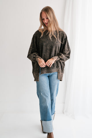 Daydream Oversized Mineral Wash Crewneck - Ash Black