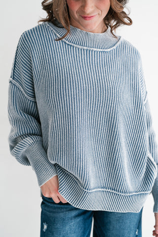 Coastal Calm Striped Knit - Dusty Blue
