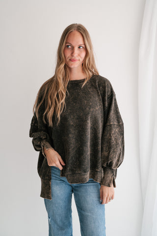 Daydream Oversized Mineral Wash Crewneck - Ash Black