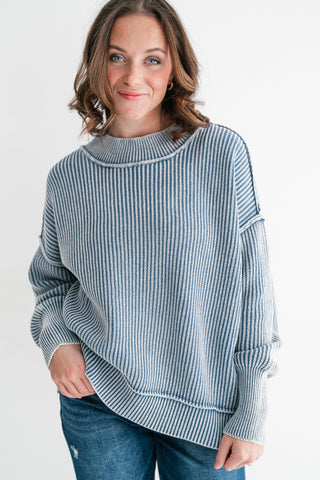 Coastal Calm Striped Knit - Dusty Blue