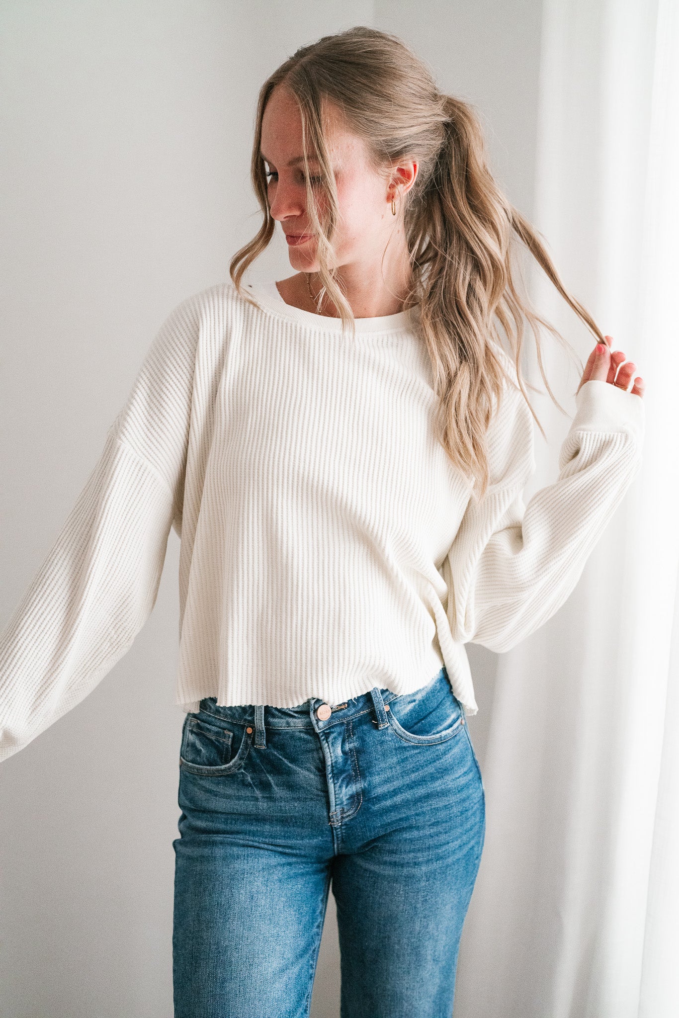 Basic Instinct Waffle Knit Top - Cream