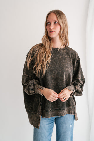 Daydream Oversized Mineral Wash Crewneck - Ash Black