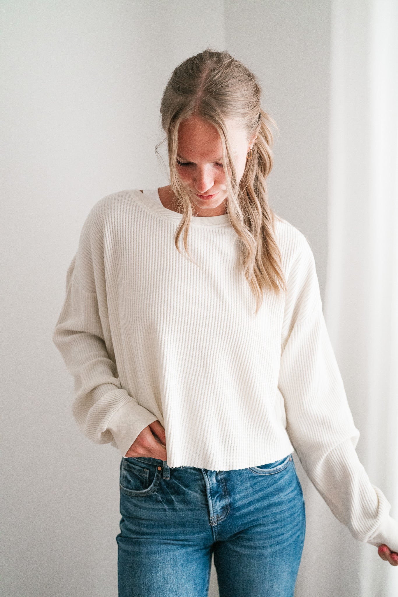 Basic Instinct Waffle Knit Top - Cream