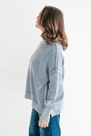Coastal Calm Striped Knit - Dusty Blue