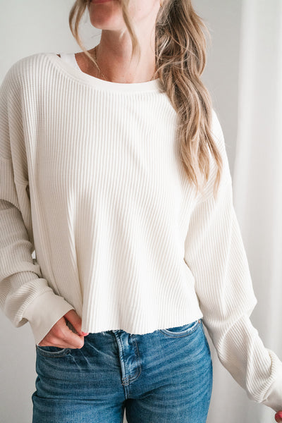 Basic Instinct Waffle Knit Top - Cream