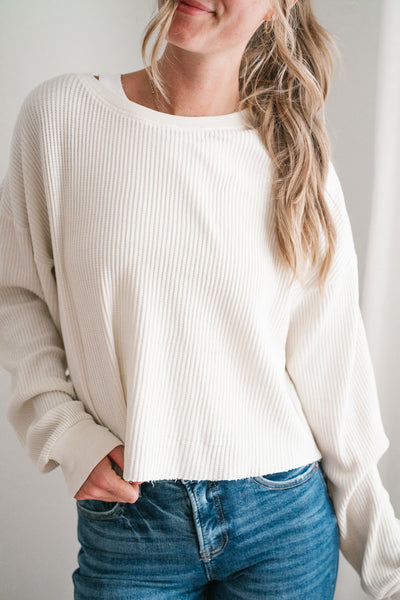 Basic Instinct Waffle Knit Top - Cream