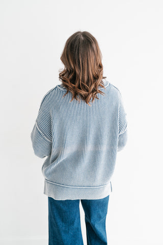 Coastal Calm Striped Knit - Dusty Blue