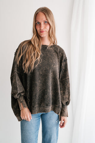 Daydream Oversized Mineral Wash Crewneck - Ash Black