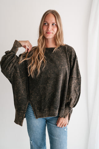 Daydream Oversized Mineral Wash Crewneck - Ash Black