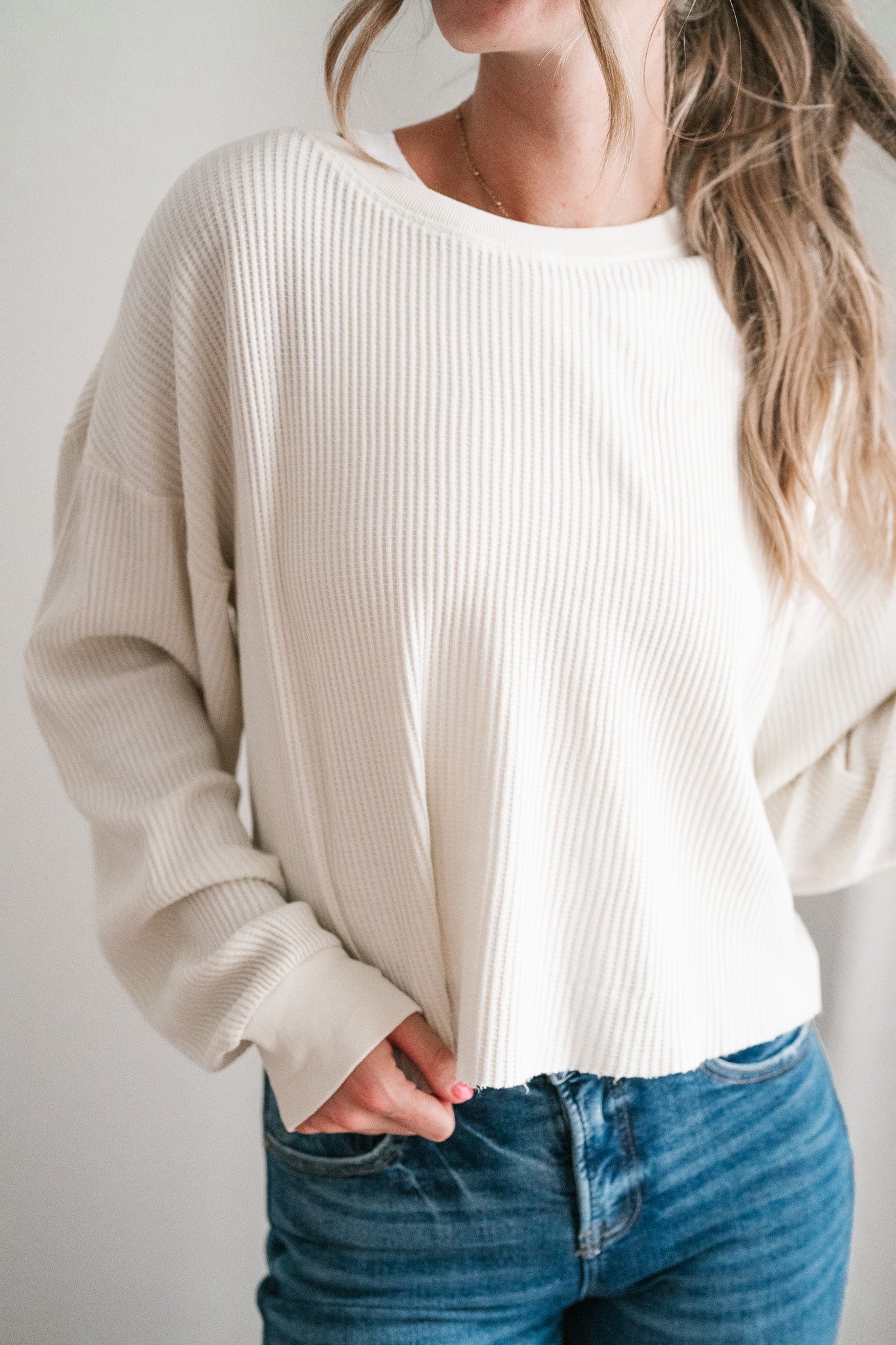 Basic Instinct Waffle Knit Top - Cream