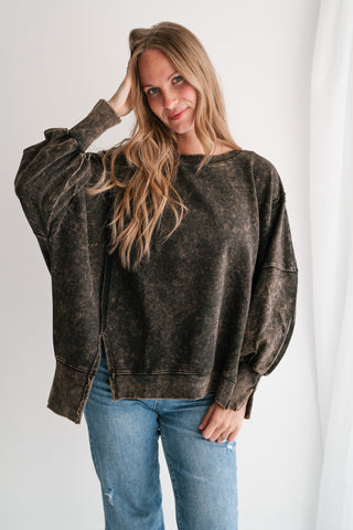 Daydream Oversized Mineral Wash Crewneck - Ash Black