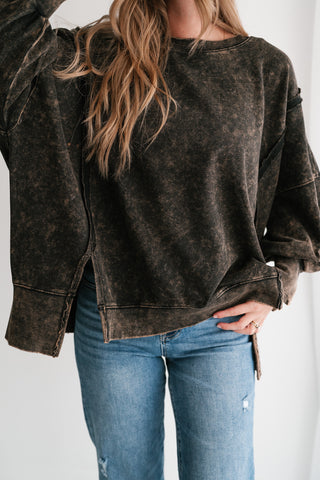 Daydream Oversized Mineral Wash Crewneck - Ash Black