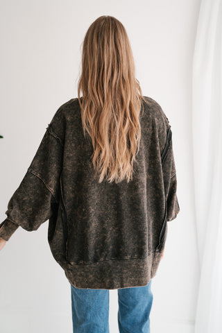 Daydream Oversized Mineral Wash Crewneck - Ash Black