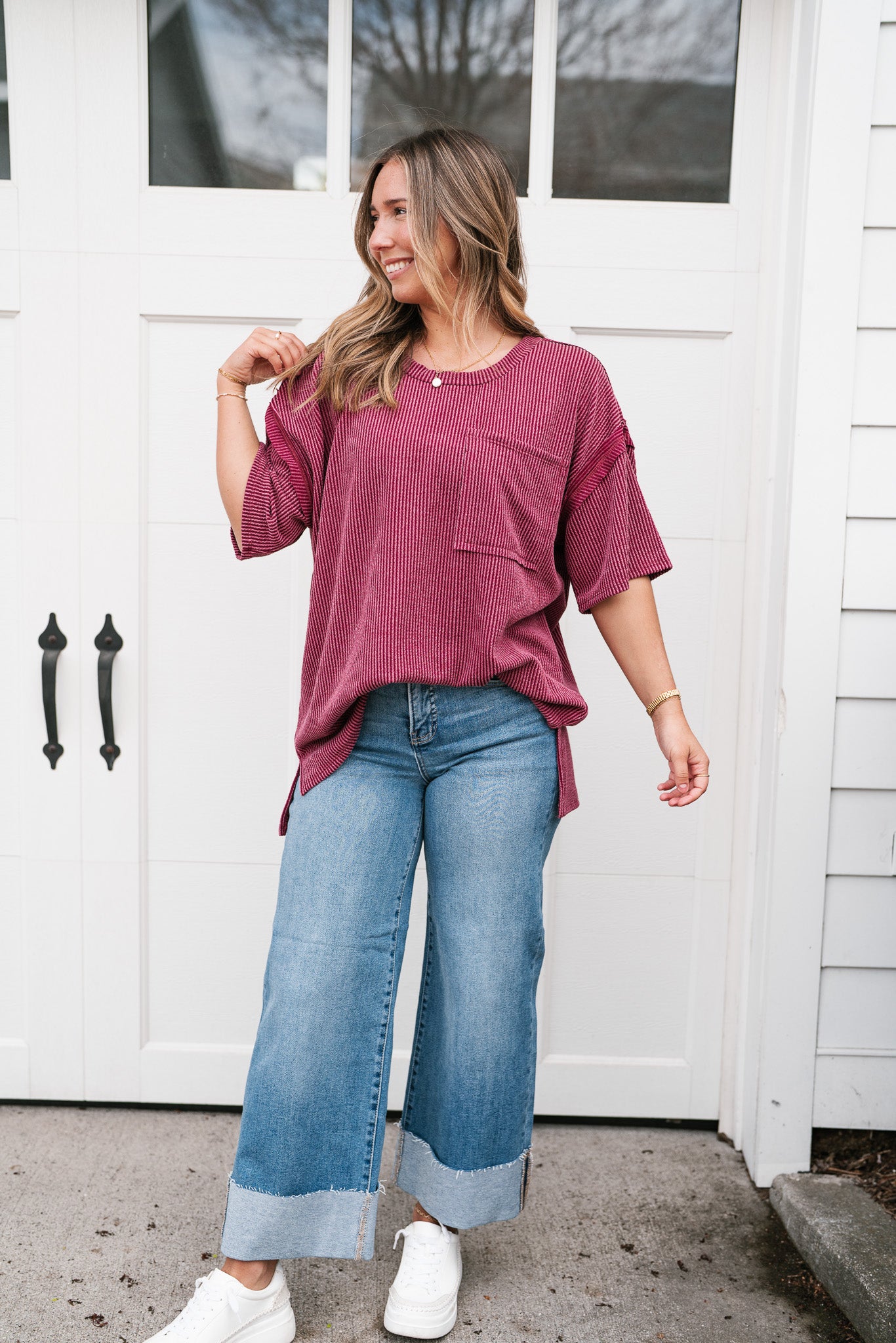 Forever Timeless Relaxed Ribbed Top- Burgundy