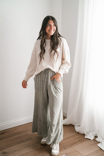 Sweet Life Mineral Wash Pants - Faded Sage