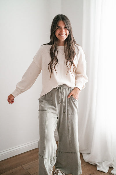 Sweet Life Mineral Wash Pants - Faded Sage